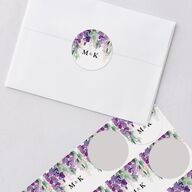Romantic Wisteria Wedding Stickers Purple Petal Circle