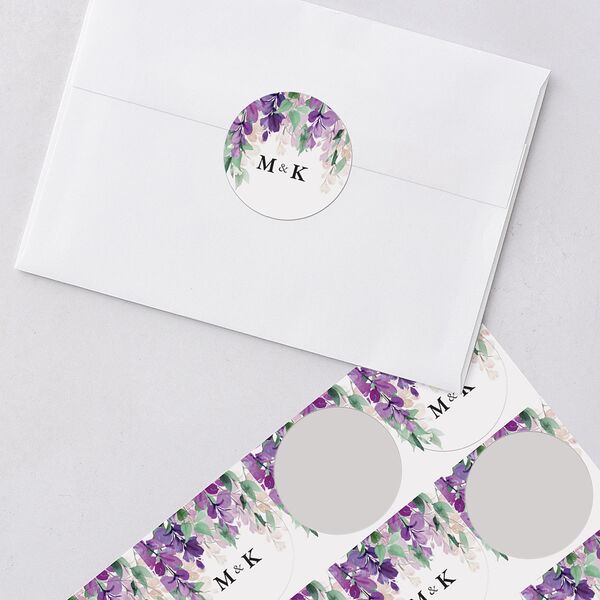 Romantic Wisteria Wedding Stickers Purple Petal Circle