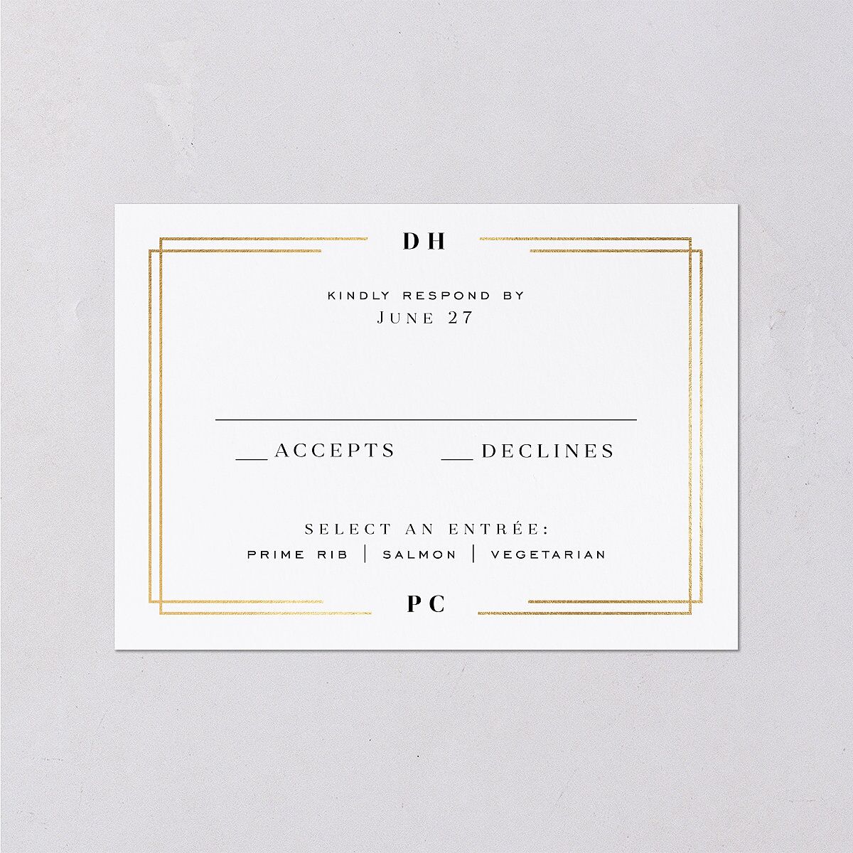 Framed Photo Foil Wedding Response Cards Gold Pure White Signature Standard