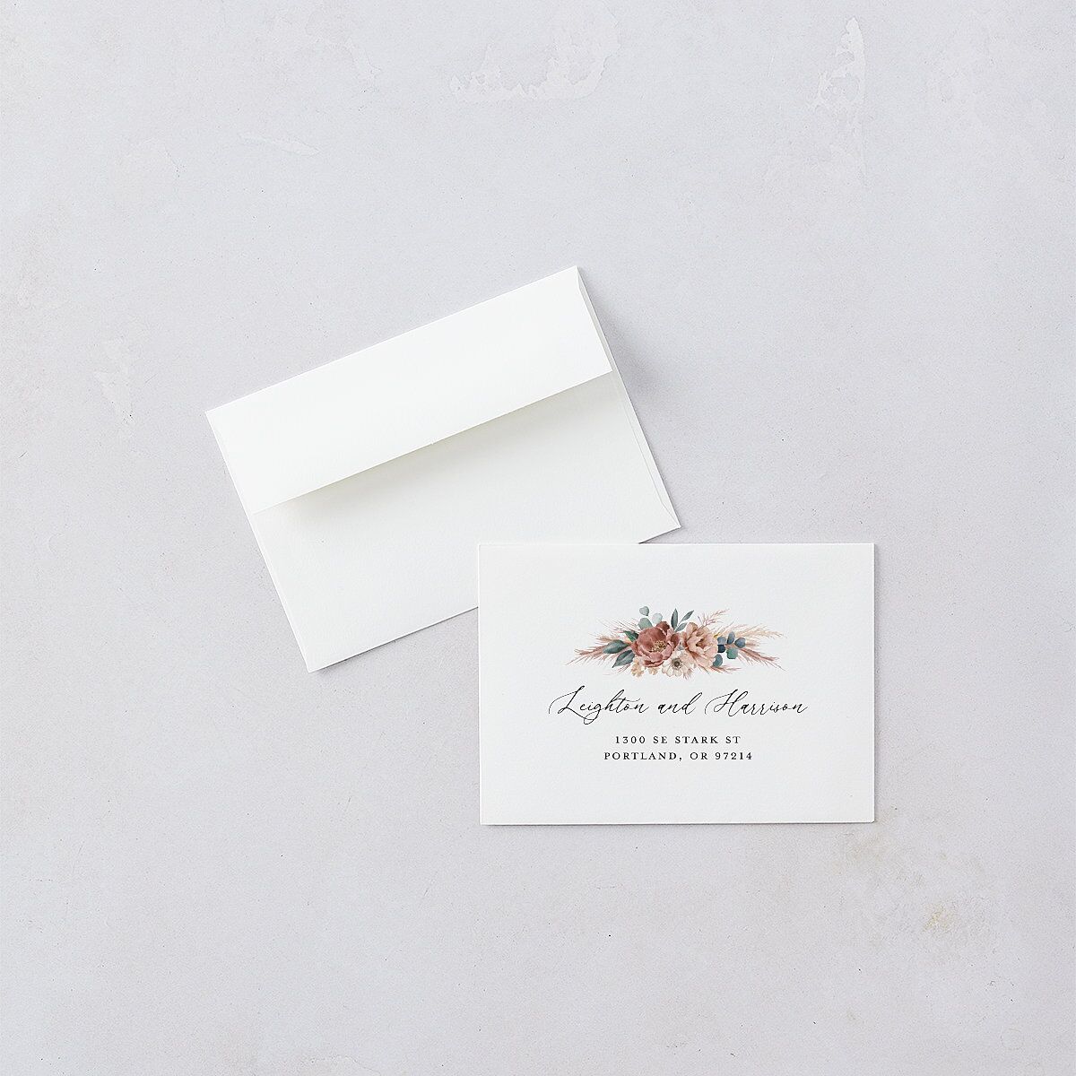 Pampas and Eucalyptus Floral Wedding Response Cards Desert Rose Signature Standard
