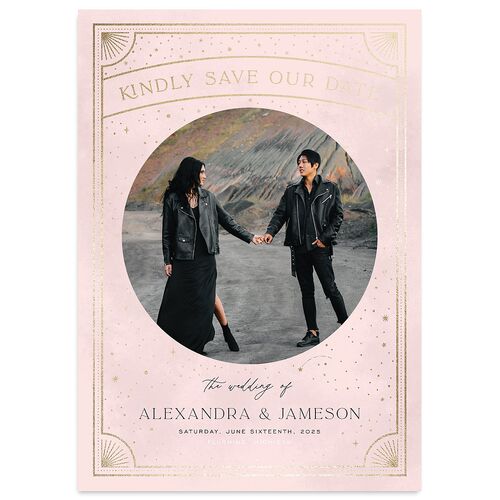 Written In The Stars Save The Date Cards Gold Pink Cotton Signature smooth Blank No Standard