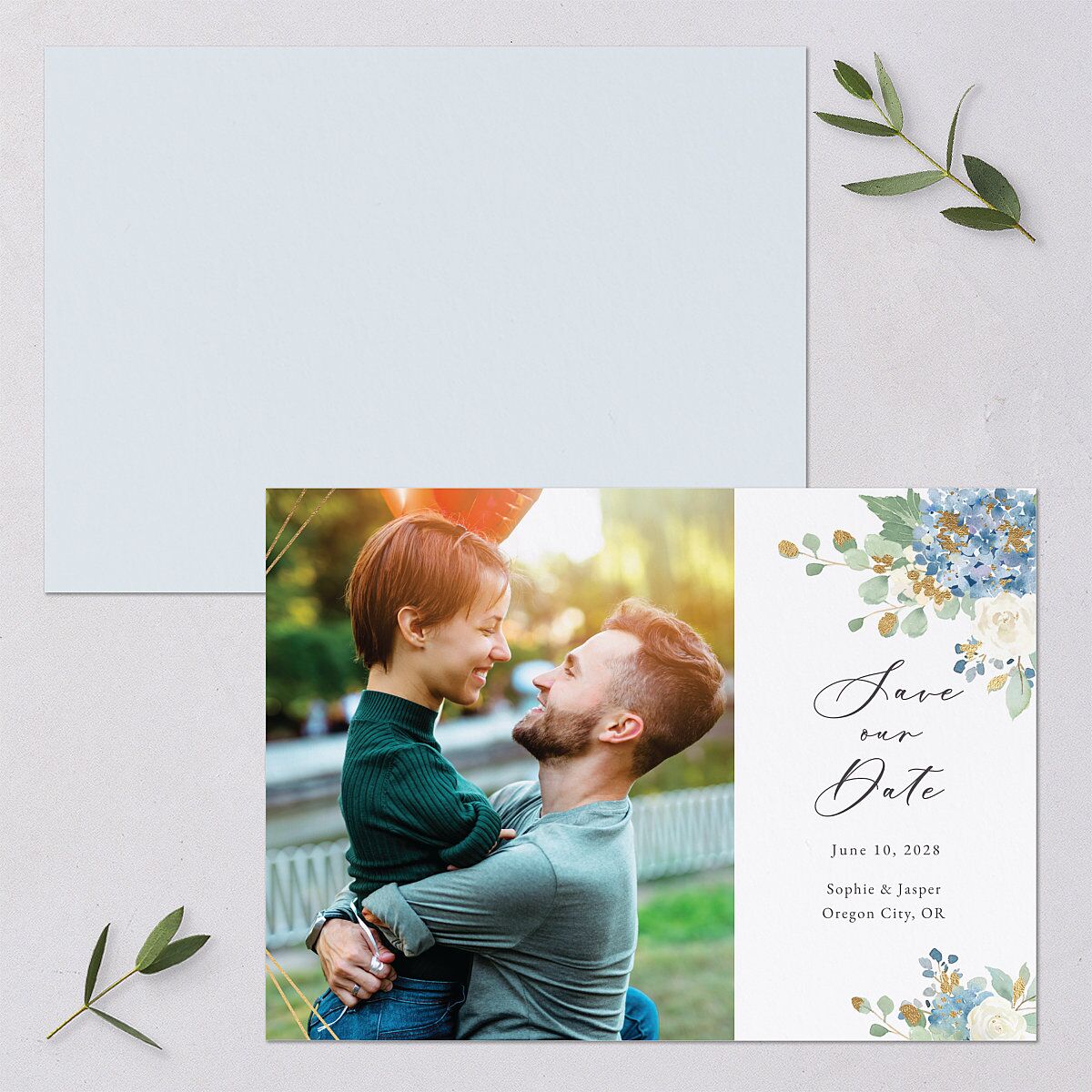 Gilded Hydrangea Save the Date Cards Gold Ocean Signature smooth Blank No