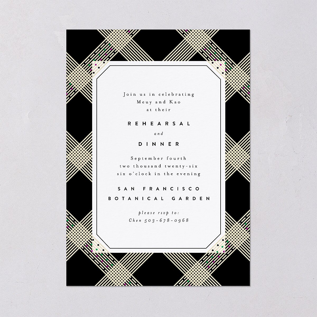 Mien Embroidery Rehearsal Dinner Invitations Midnight Signature Blank