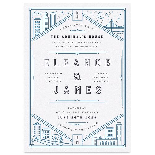 Iconic City Wedding Invitations Moody Blue Signature Blank No Standard