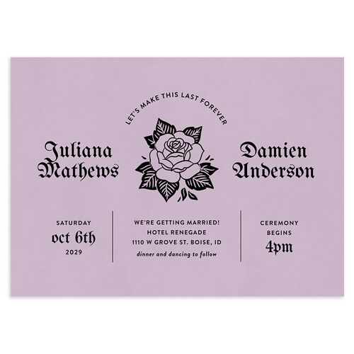 Moody Gothic Rose Wedding Invitations Lilac Signature Blank No Standard