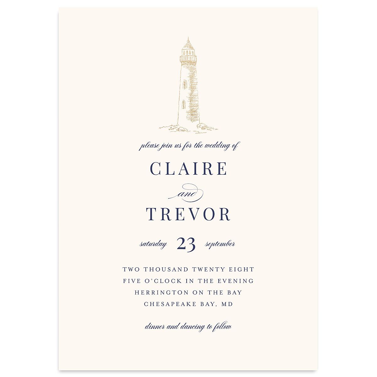 Elegant Lighthouse Foil Wedding Invitations