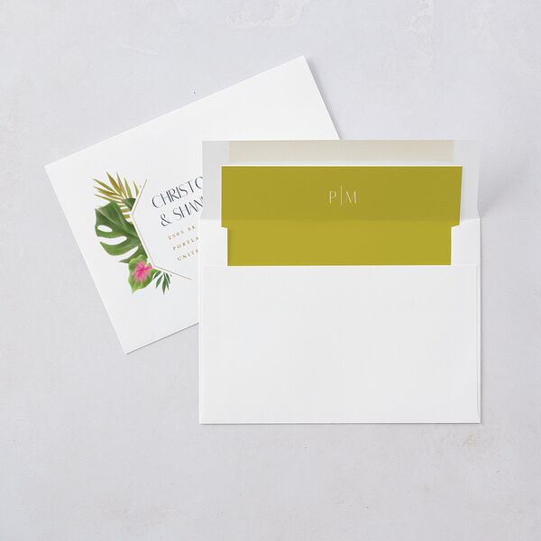 Hawaiian Tropical Monstera Frame Wedding Invitations Moody Blue Signature Blank No Standard