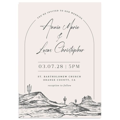 Western Cactus Wedding Invitations Steel Gray Signature Blank No Standard