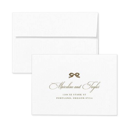 Classic Champagne with Bows Response Card Envelopes White Gold Return Address Signature Standard