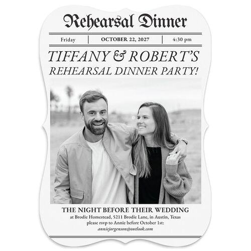 Newspaper Rehearsal Dinner Invitations Pure White Recycled Blank Rounded