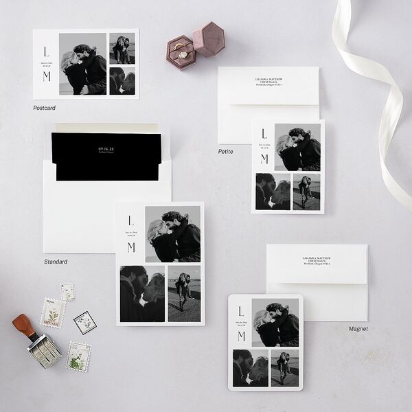 Editorial Monogram Save the Date Cards Pure White Signature smooth Blank No Standard