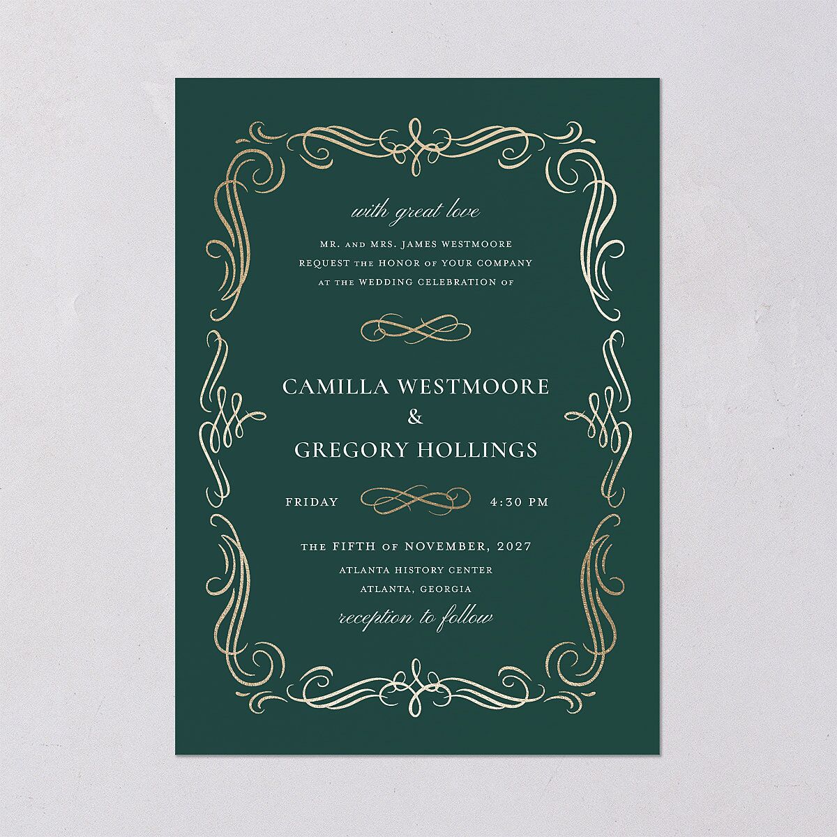 Antique Fairytale Foil Wedding Invitations Gold Dark Emerald Signature Blank No Standard