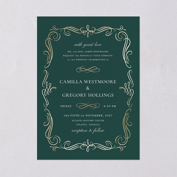 Antique Fairytale Foil Wedding Invitations Gold Dark Emerald Signature Blank No Standard