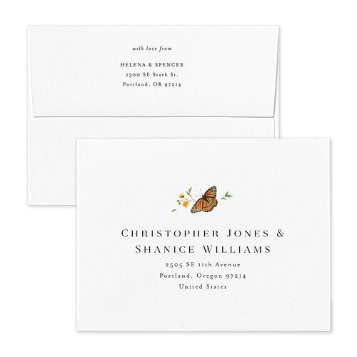 Rustic Butterfly Garden Save the Date Petite Card Envelopes White Pure White Both Recipient and Return Addresses Signature Standard