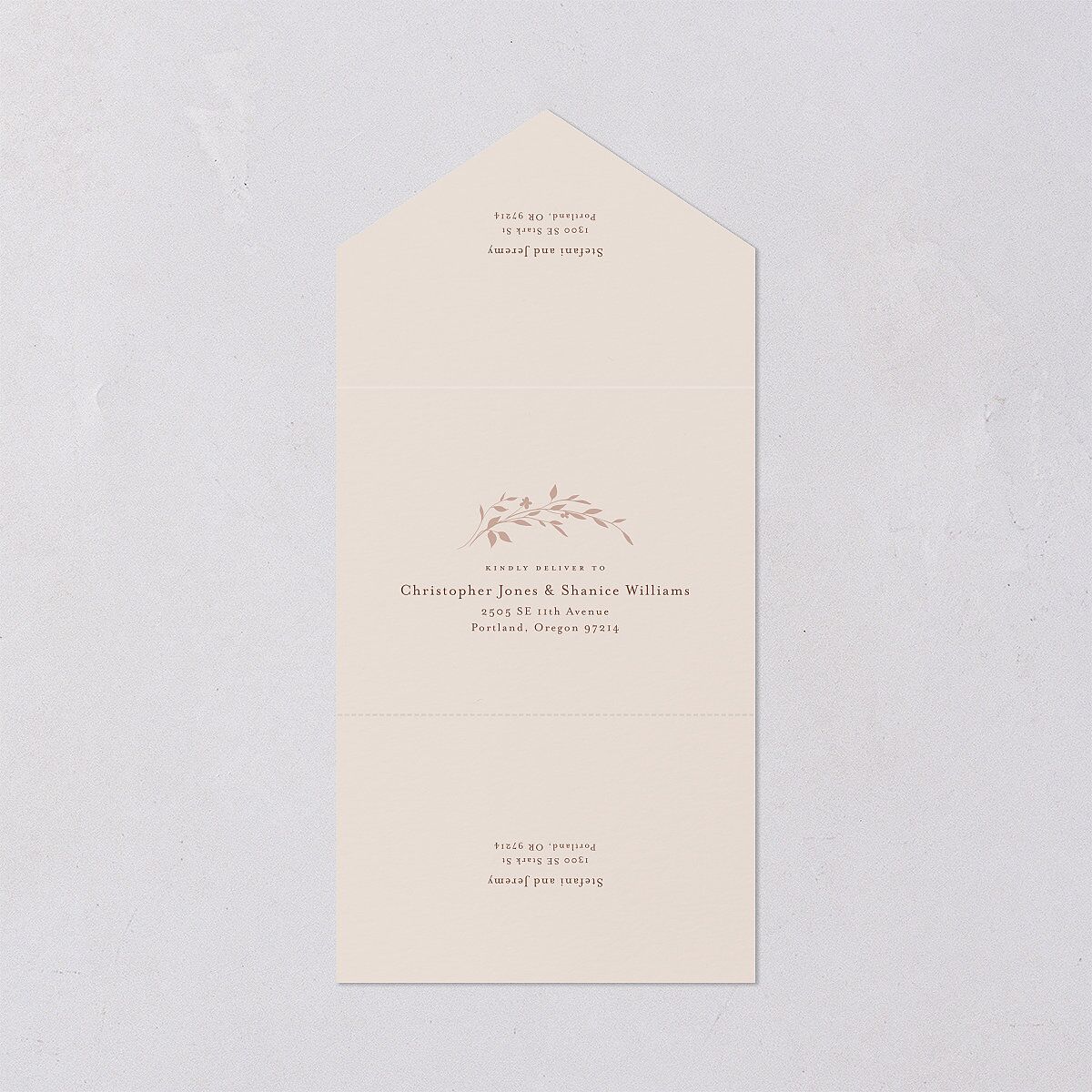 Oval Garland All-in-One Wedding Invitations Sepia Signature Light Both Recipient and Return Addresses No