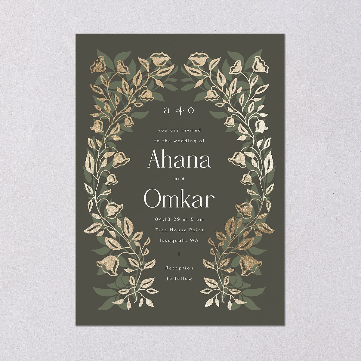 Rustic Nouveau Wedding Invitations Gold Hunter Green Signature Blank No Standard