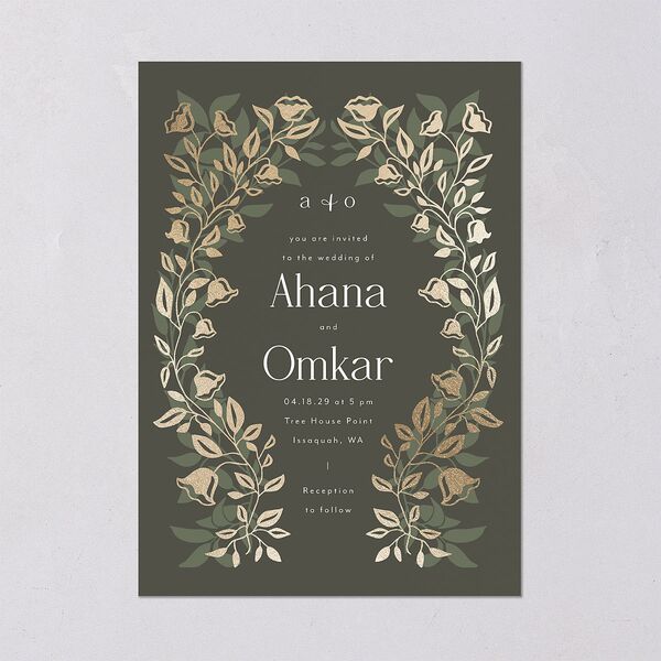 Rustic Nouveau Wedding Invitations Gold Hunter Green Signature Blank No Standard