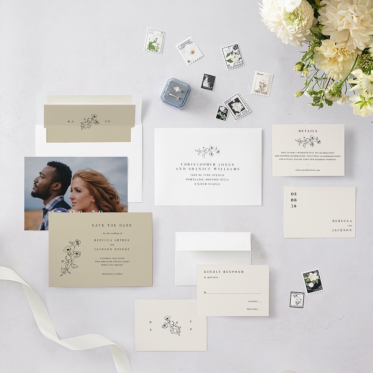 Elegant Minimal Save The Date Cards Champagne Signature smooth Blank No Standard