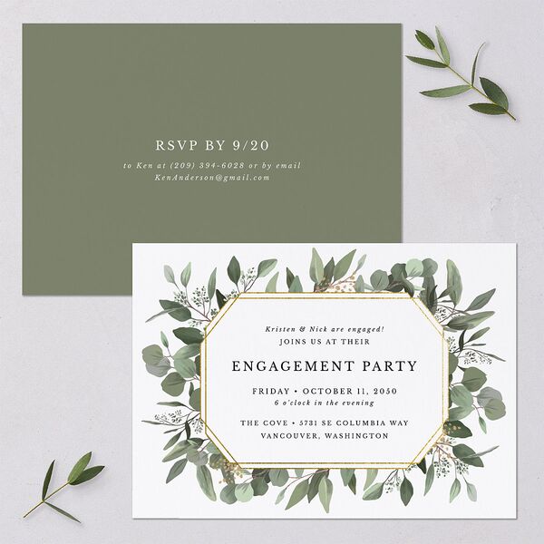 Eucalyptus Frame Engagement Party Invitations Pure White Signature Blank Standard