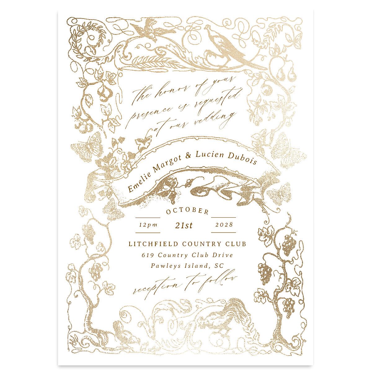 Vintage Toile Foil Wedding Invitations