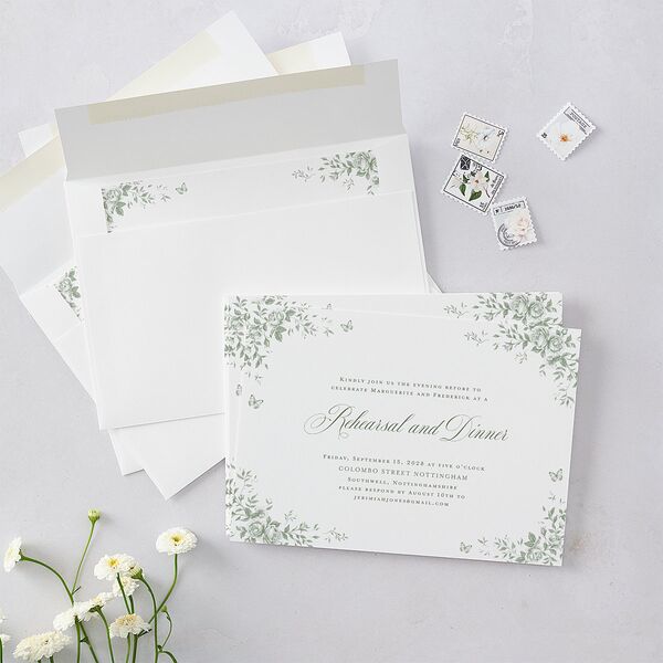Elegant Rose Crest Rehearsal Dinner Invitations Deep Olive Signature Blank Standard