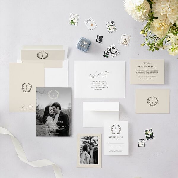 Branches Monogram Wedding Invitations Linen Signature Blank No Standard