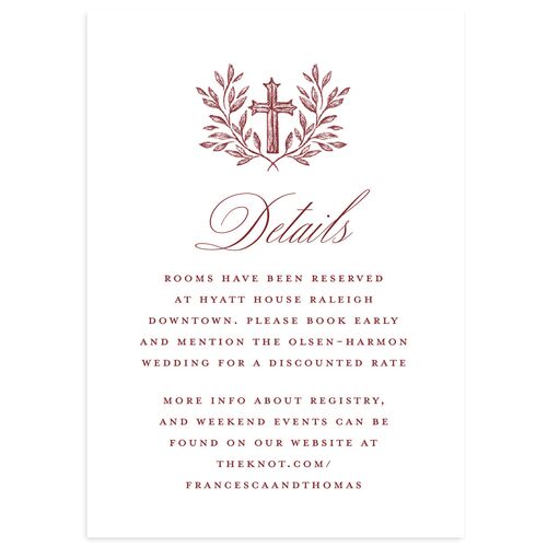 Classic Catholic Sacred Heart Wedding Enclosure Cards Maroon Signature Standard