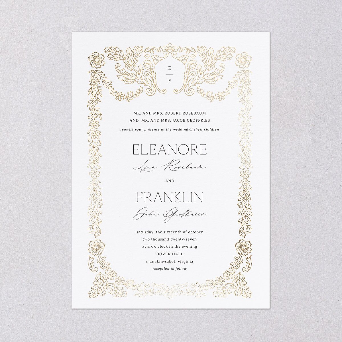 Baroque Border Wedding Invitations Gold Pure White Signature Blank No
