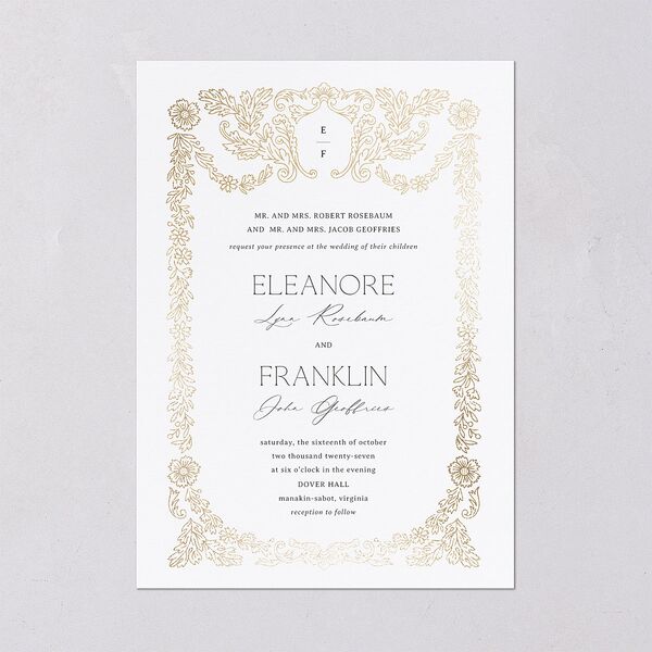 Baroque Border Wedding Invitations Gold Pure White Signature Blank No