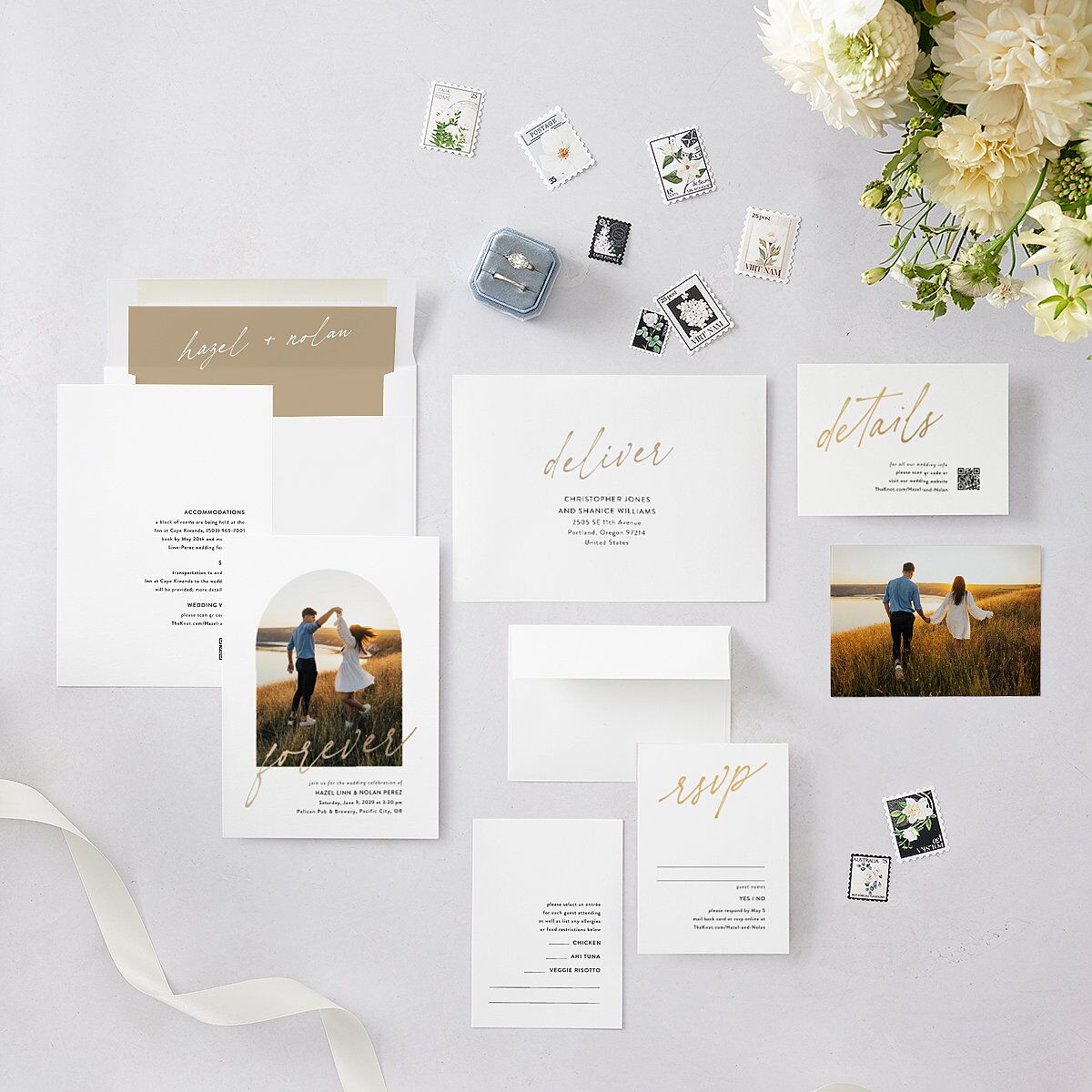 Forever Arch Foil Wedding Invitations Gold Pure White Signature Blank No Standard