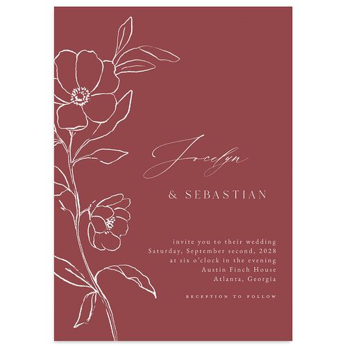 Floral Sketch Wedding Invitations Merlot Signature Blank No Standard