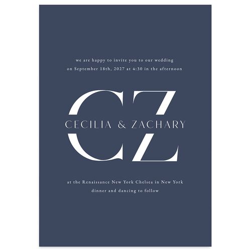 Simple Modern Monogram Wedding Invitations Moody Blue Signature Blank No Standard