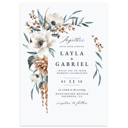 Floral Arch Wedding Invitations Dusty Blue Signature Blank No Standard