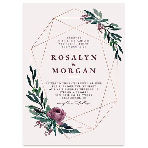 Gilded Botanical Wedding Invitations Mauve Signature Blank No Standard