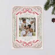 Whimsical Holiday Bow with Garland Holiday Cards Ruby Signature Blank Portrait  Standard