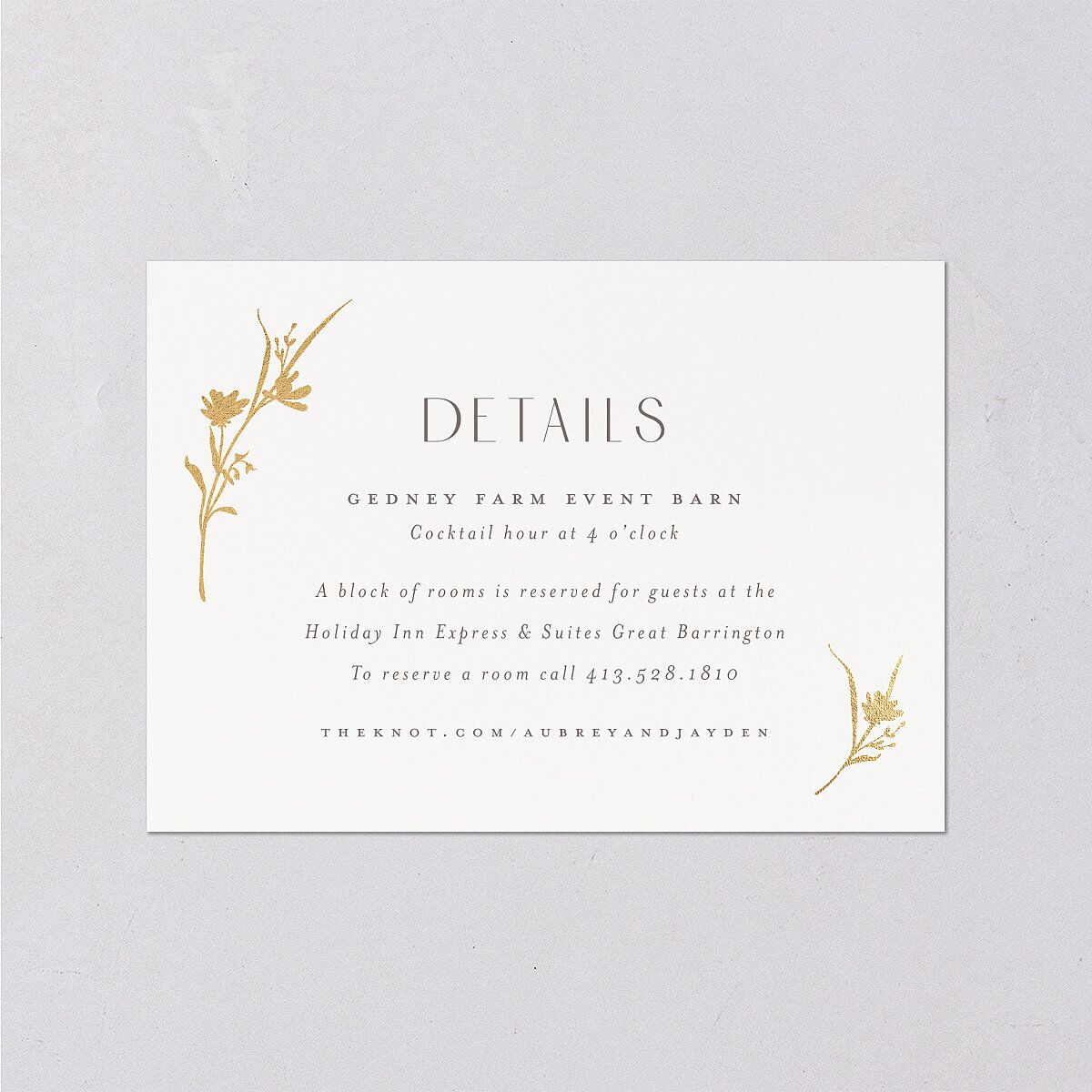 Minimal Wildflower Wedding Enclosure Cards Gold Off-White Signature