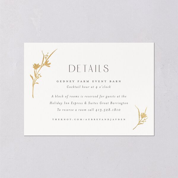 Minimal Wildflower Wedding Enclosure Cards Gold Off-White Signature