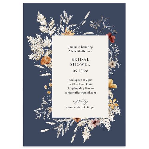 Dried Blooms Bridal Shower Invitations Moody Blue Signature Blank Standard