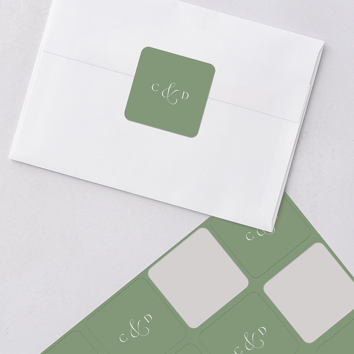 Vintage Bow Wedding Stickers Jewel Green Soft Square