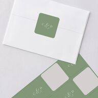 Vintage Bow Wedding Stickers Jewel Green Soft Square