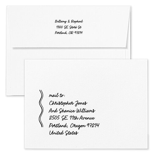Modern Hand Drawn Wavy Frame Wedding Invitation Envelopes Rose Licorice Both Recipient and Return Addresses Standard Signature