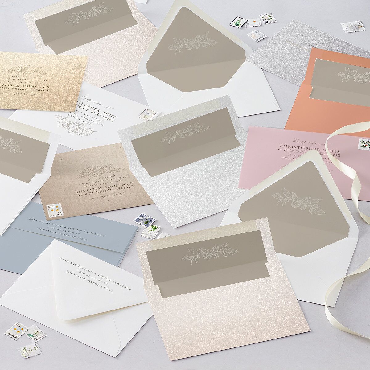 Butterfly Botanical Foil Wedding Invitations Gold Pure White Signature Blank No Standard