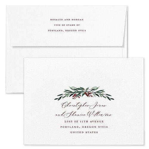 Gilded Botanical Save The Date Card Envelopes White Burgundy Both Recipient and Return Addresses Signature Standard
