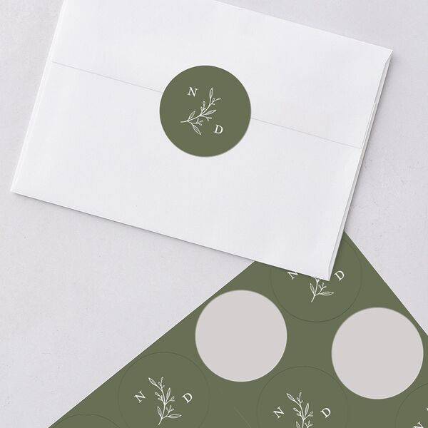 Botanical Monogram Wedding Stickers Dark Camo Circle