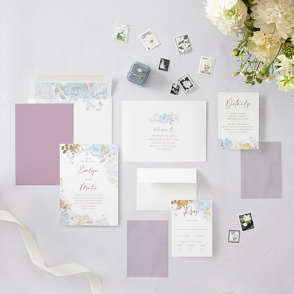 Hydrangea Garden Wedding Invitations Gold Slate Signature Blank No Standard