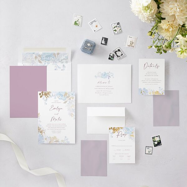 Hydrangea Garden Wedding Invitations Gold Slate Signature Blank No Standard