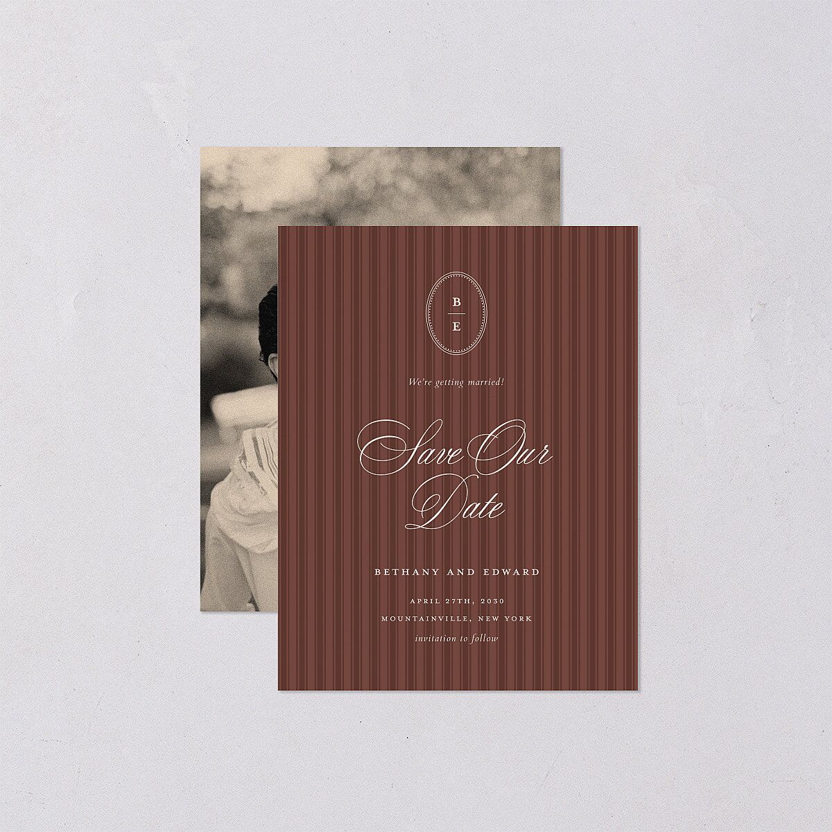 Vintage Oval Monogram Save the Date Petite Cards Merlot Signature smooth Blank No Standard