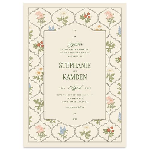 Floral Vintage Lattice Wedding Invitations Champagne Signature Blank No Standard