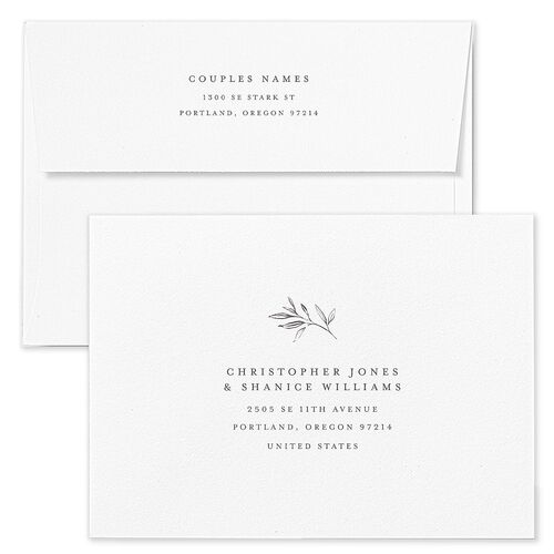 Shining Sprig Wedding Invitation Envelopes White Mist Both Recipient and Return Addresses Standard Signature