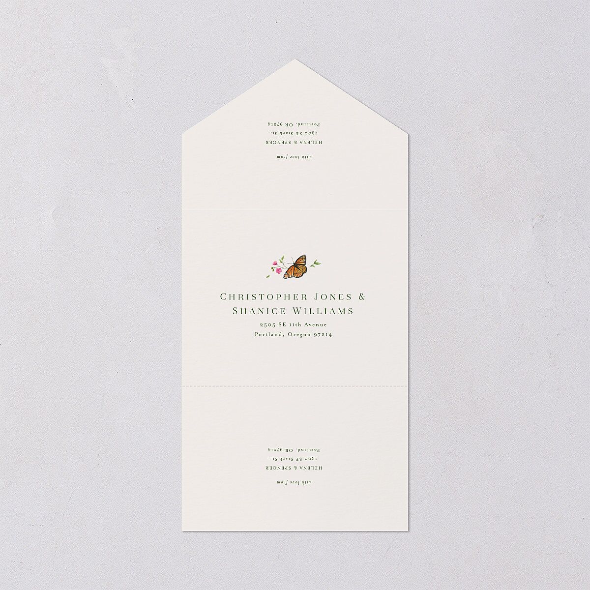Rustic Butterflies All-in-One Wedding Invitations Scottish Green Signature Light Both Recipient and Return Addresses No